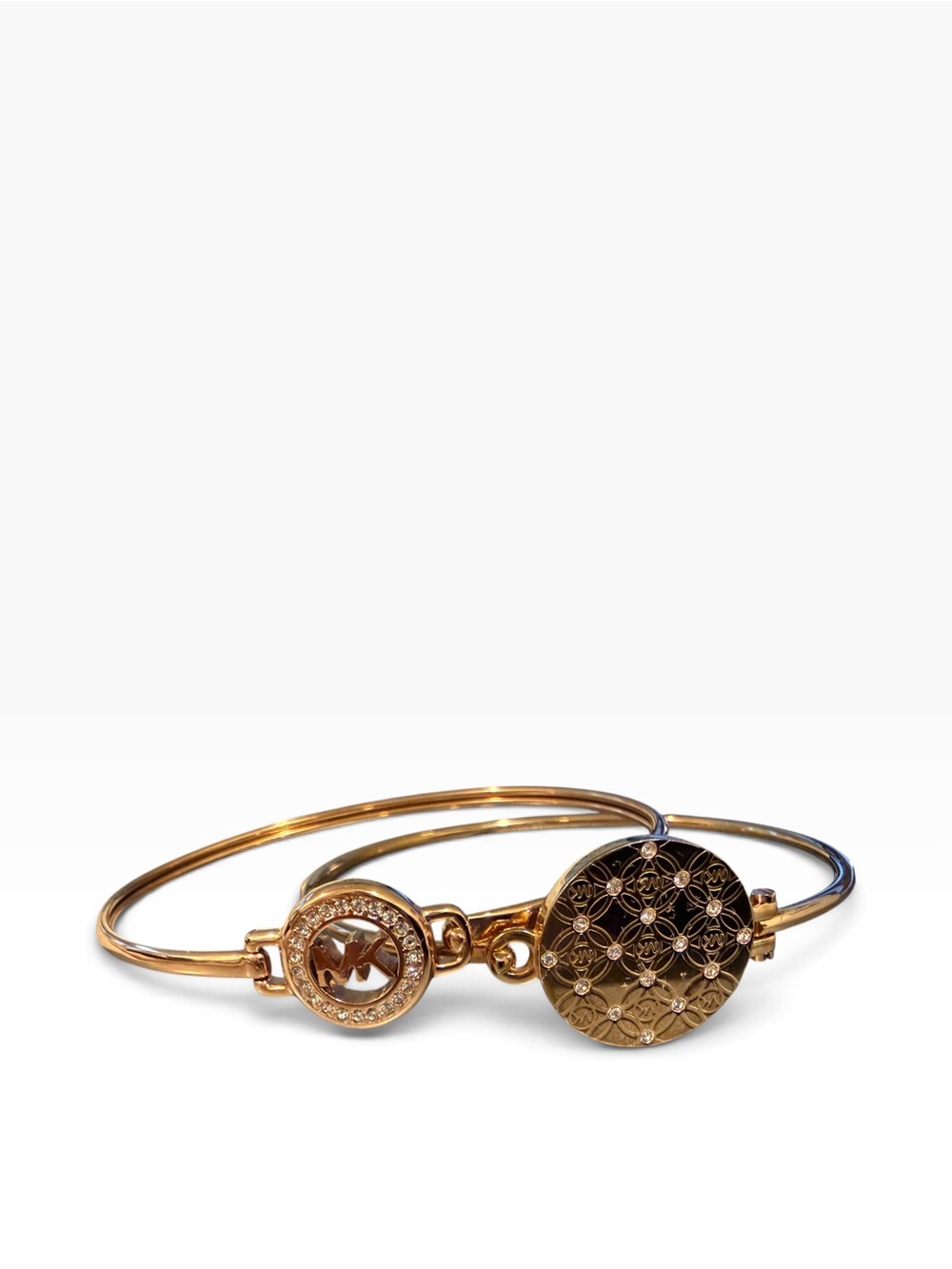 Michael Kors Set of Two Rose-Gold Tone Crystal Bangle Bracelets